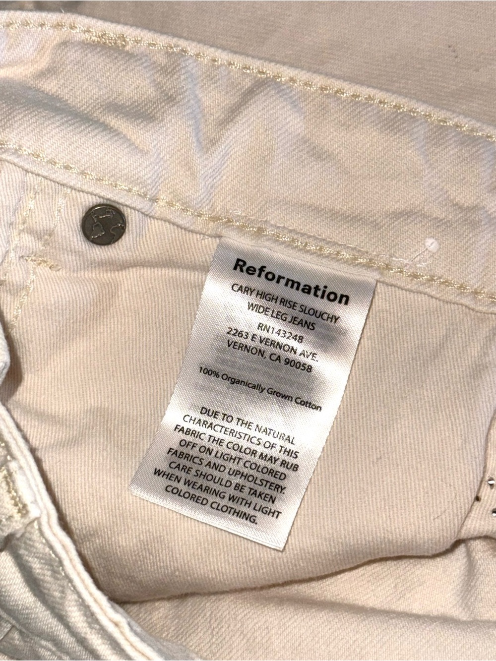 Reformation Cary High Rise Slouchy Wide Leg Jeans Studded Fior Di Latte Size 28 - Picture 8 of 8